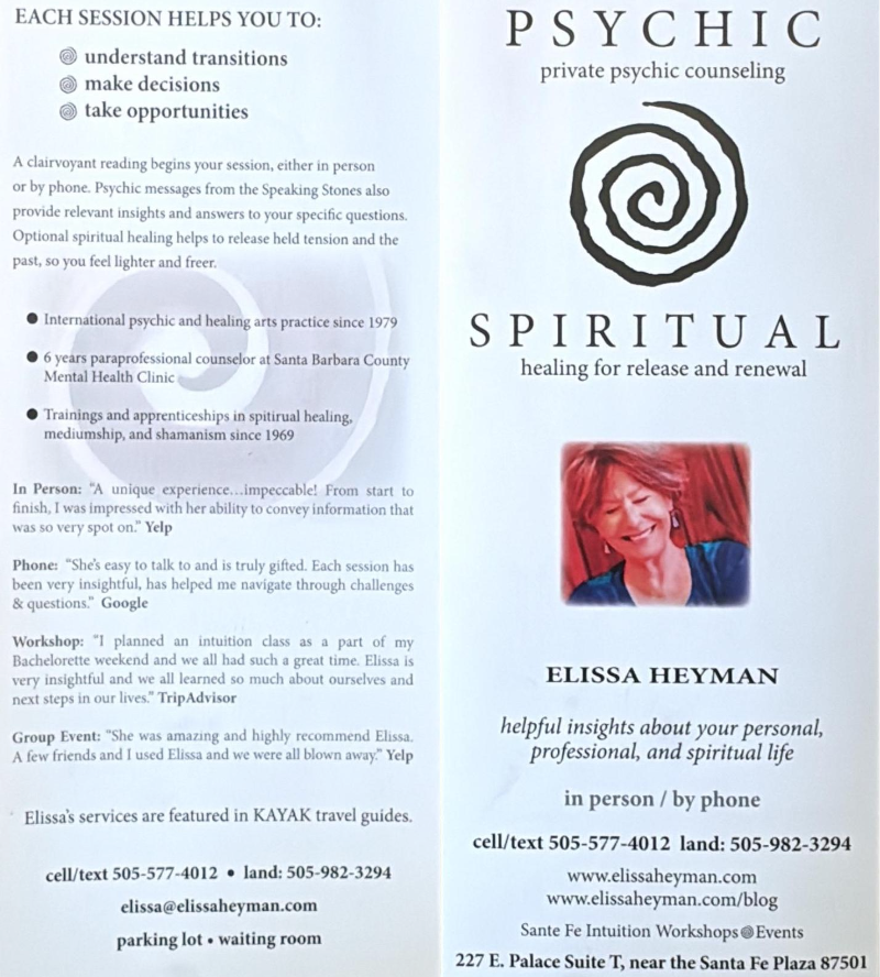 Psychic Counseling and Spiritual Healing by Elissa Heyman brochure